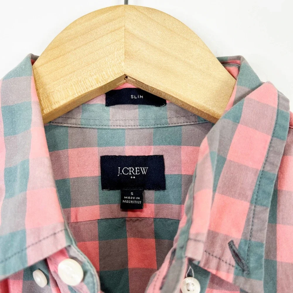 J. Crew mens pink and green buffalo plaid button down shirt slim fit size small